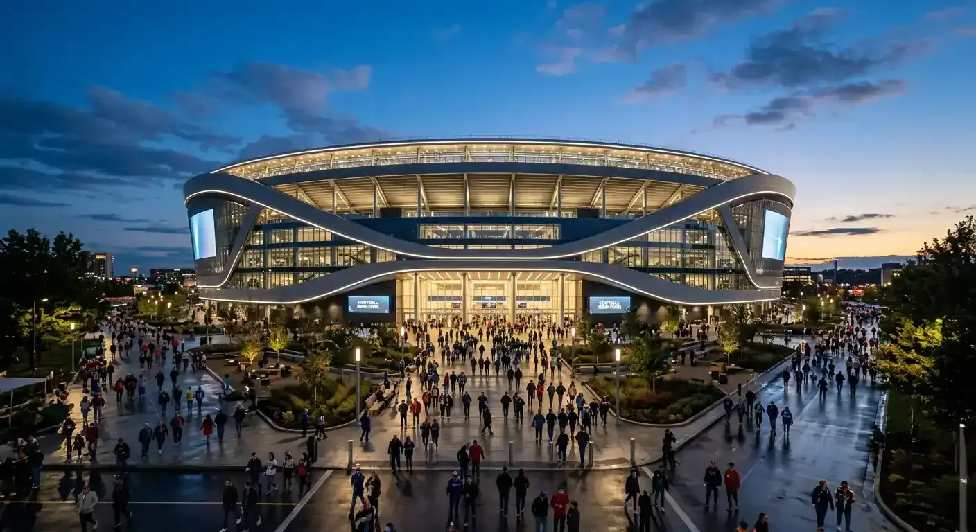 Přehledová grafika turnajového pavouku a fotbalového stadionu před semifinále MS 2026