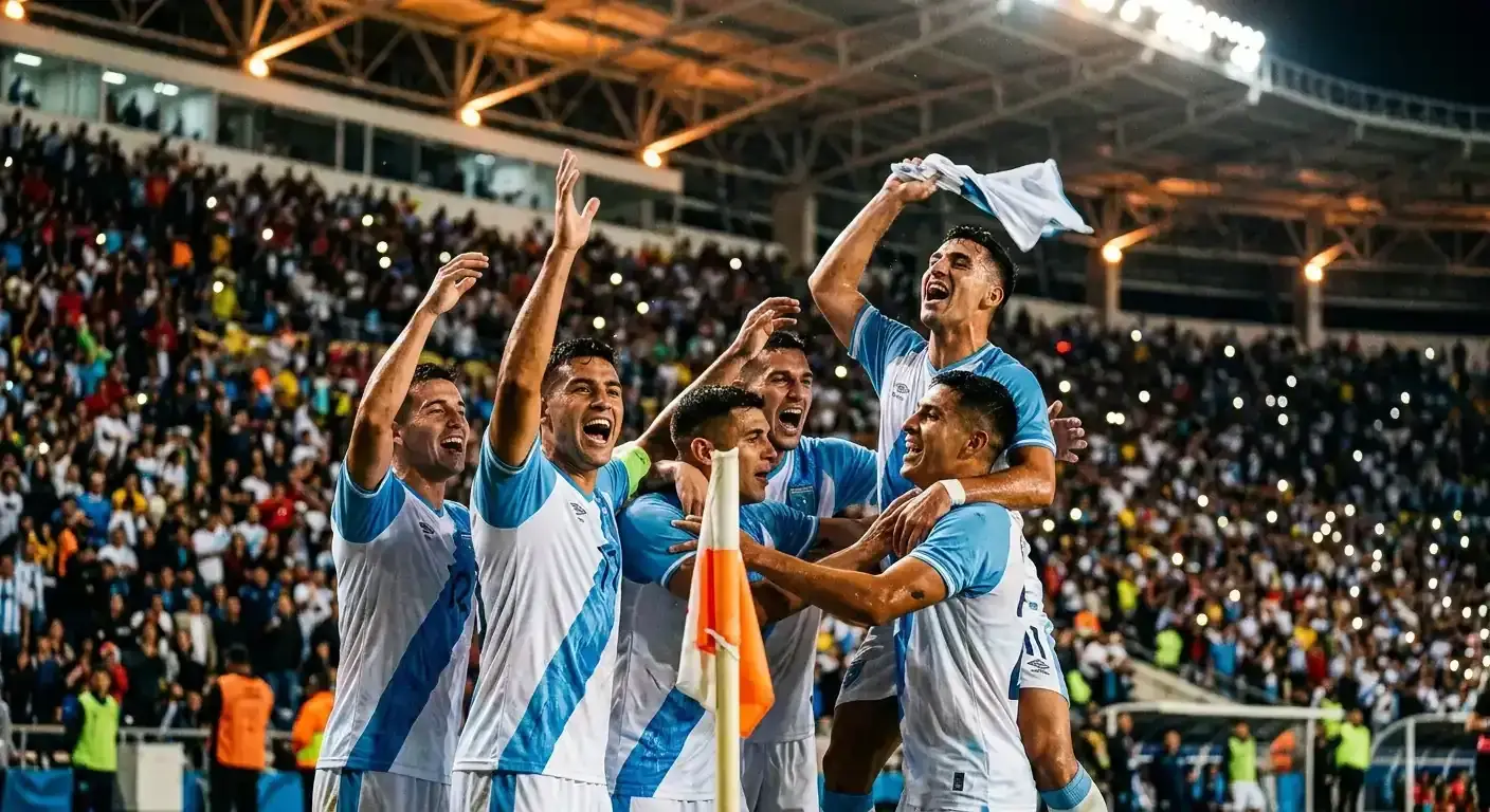 Fotbalový stadion během osmifinálového večera MS 2026 – hráči slaví postup po dramatickém závěru